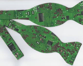 Computer Bow tie, Circuit Board with Resistors, Pre-Tied or Self-tie, Bow ties for Men, Boys bow ties, Girls Hair Bow, Techie, Geek, Science