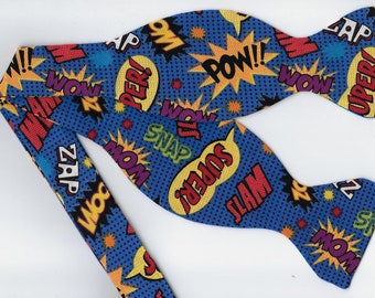 Comic Con Bow Tie, Comic Book Action Words on Blue, Self-tie & Pre-tied, Comic Birthday Party, Bow ties for Men, Boy Bow tie, Girls Hair Bow