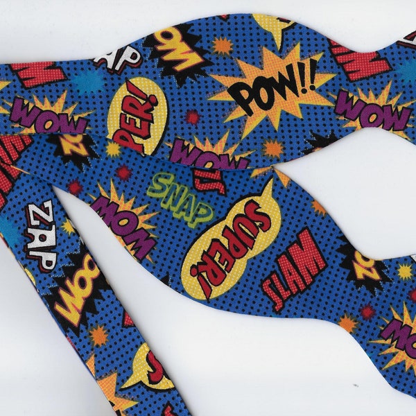 Comic Con Bow Tie, Comic Book Action Words on Blue, Self-tie & Pre-tied, Comic Birthday Party, Bow ties for Men, Boy Bow tie, Girls Hair Bow
