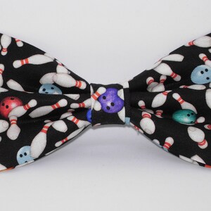 Bowling Bow Tie, Mini Pins & Balls on Black, Pre-tied Bow tie, Sport Bow tie, Tournaments, Bow ties for Men, Boys Bow tie, Girls Hair Bow