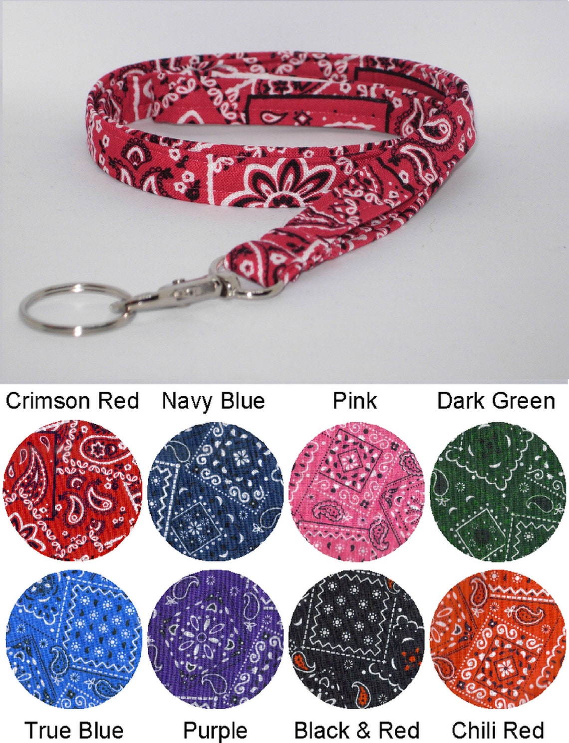 Country Western Bandana Lanyard Red Black Pink Navy Blue Etsy