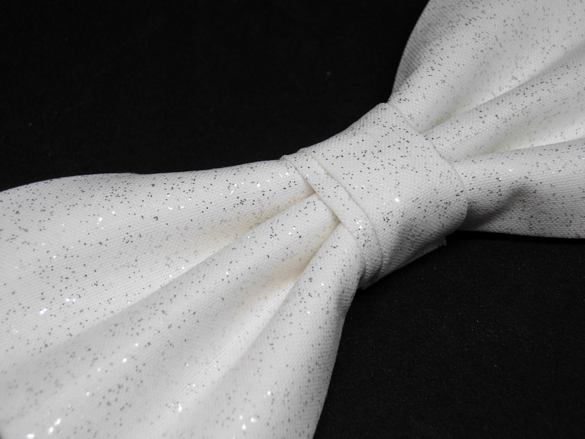 Sparkling White bow tie Solid White Metallic Silver | Etsy