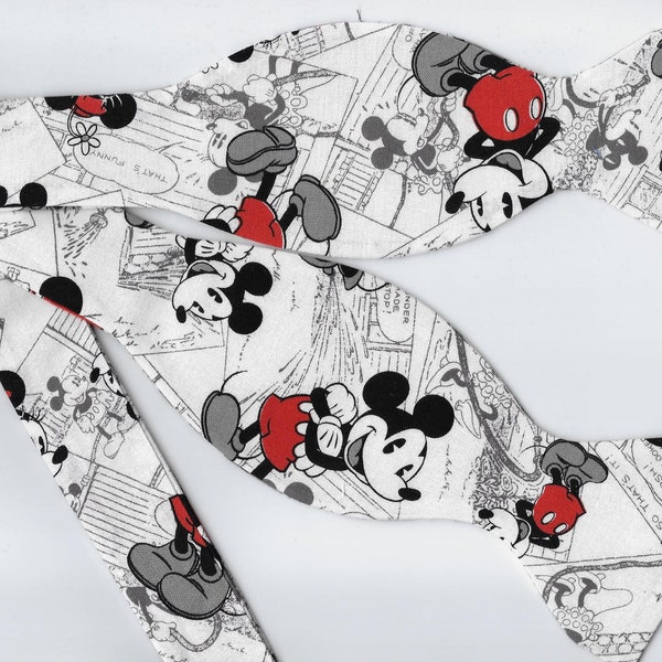 Mickey Mouse Bow Tie, Mickey Mouse on White, Vintage Disney Birthday Party, Self-tie or Pre-tied, Mens Bow tie, Boys Bow tie, Girls Hair Bow