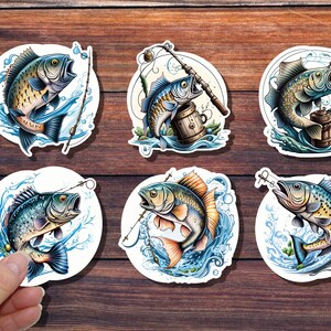Set of 6 Bass Fish Stickers, Splashing Fish, Detailed Graphic Sticker, Waterproof Vinyl, Water bottle, Tackle Box Sticker, Father&#39;s Day Gift