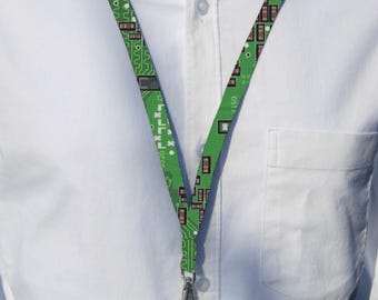 Computer Lanyard, Green Circuit Board, Lanyard for Men, PCB Key Chain, Tech Teacher Lanyard, Cell Phone Wristlet, Geek Lanyard, Cool Key Fob