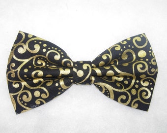 Gold and Black Bow Tie | Metallic Gold | Dots & Curls | Pre-tied Bow Tie | Mens Bow tie | Boys Bow tie | Wedding Bow tie | Girls Hair Bow