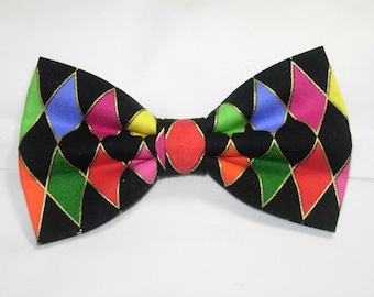 Celebration Bow Tie | Pink, Purple, Gold, Green Harlequin Diamonds | Bow ties for Men | Pre-tied Bow tie | Boy bow tie | Girls Hair Bow