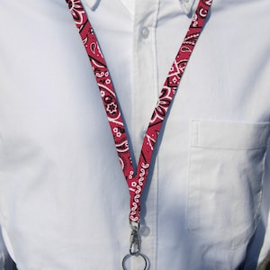 Red Bandana Lanyard, Country Western Bandana, Teacher Lanyard, Red Key Chain, Cool Lanyard, Cell Phone Wristlet, BBQ Key Fob, Soft Lanyard