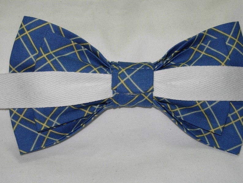 Blue bow tie Slate Blue Yellow & White Plaid Pre-tied Bow | Etsy