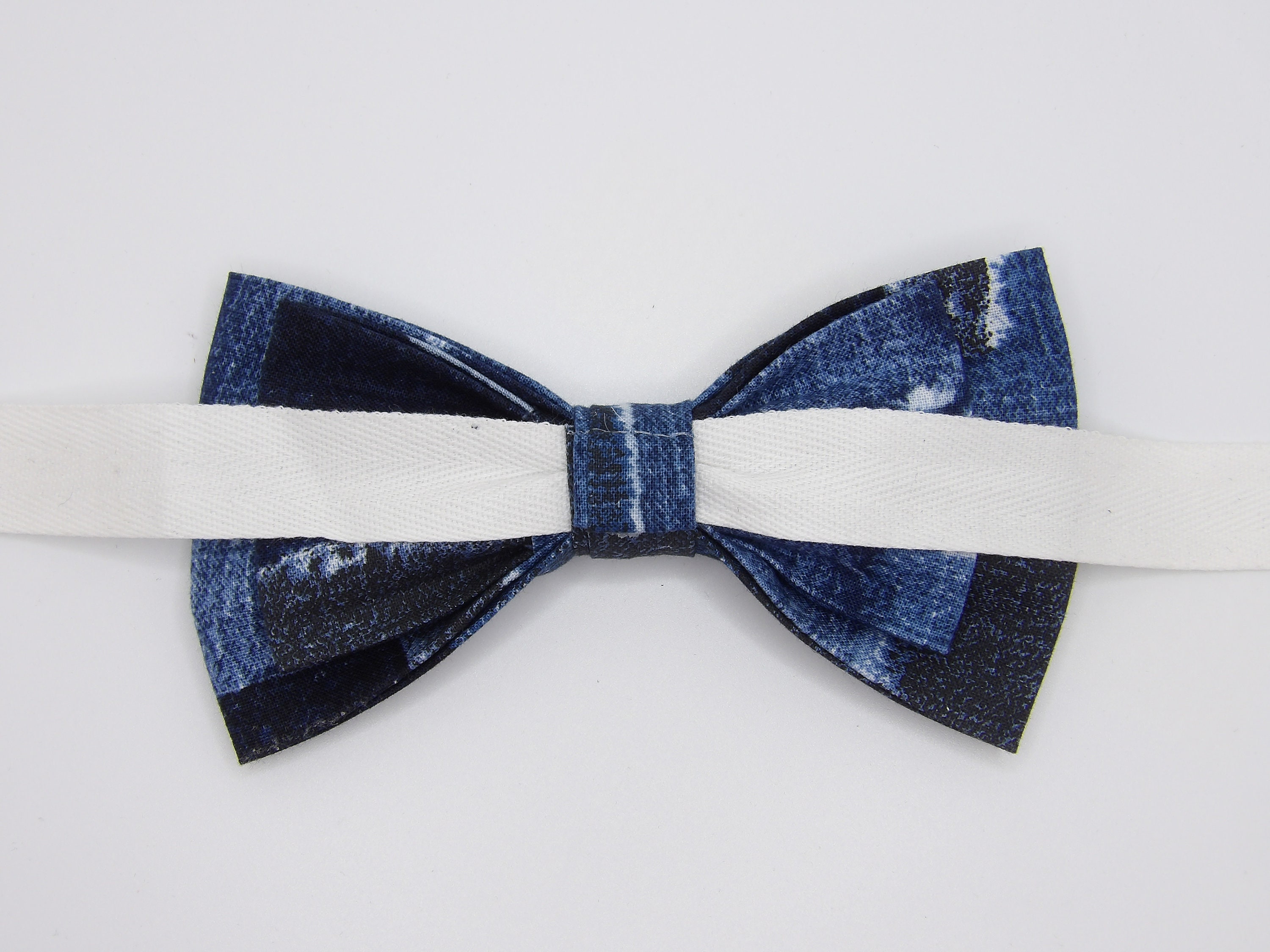 Denim Bow tie / Blue Jean Patches / Shades of Navy Blue / A Little