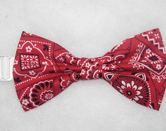 Bandana Bow Tie, Crimson Red, Western Bandana, Pre-tied Bow tie, Rodeo Cowboy Birthday Party, Girls Hair Bow, Bow ties for Men, Boys Bow tie