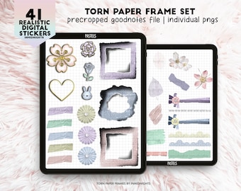 Torn Paper Frames - Pastel Digital Stickers | Cut-out frames & realistic stickers for digital junk journals, scrapbooks, planners