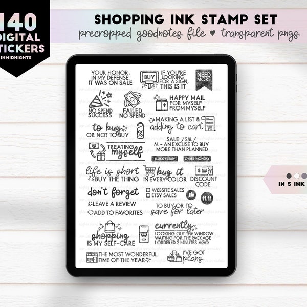 Shopping Ink Stamp Digital Sticker | Sale, Black Friday, Cyber Monday minimalist neutral colored digital stickers for GoodNotes