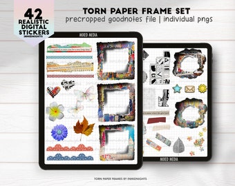 Mixed Media Torn Paper Frames - Digital Stickers | Collage Frames & realistic stickers for digital junk journals, scrapbooks, planners