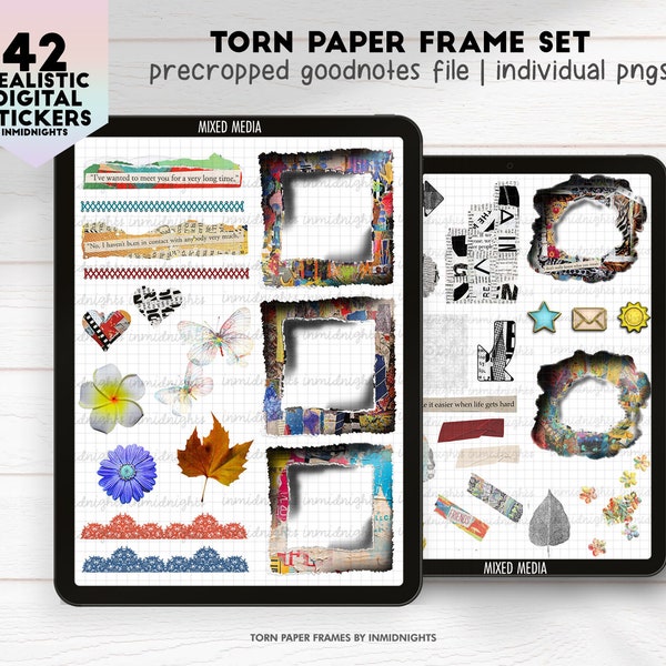 Mixed Media Torn Paper Frames - Digital Stickers | Collage Frames & realistic stickers for digital junk journals, scrapbooks, planners