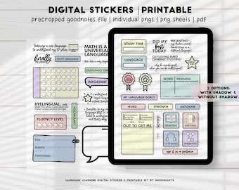 Language Learning Digital Stickers | Language Printable - Minimalist pastel colored studying stickers for language students