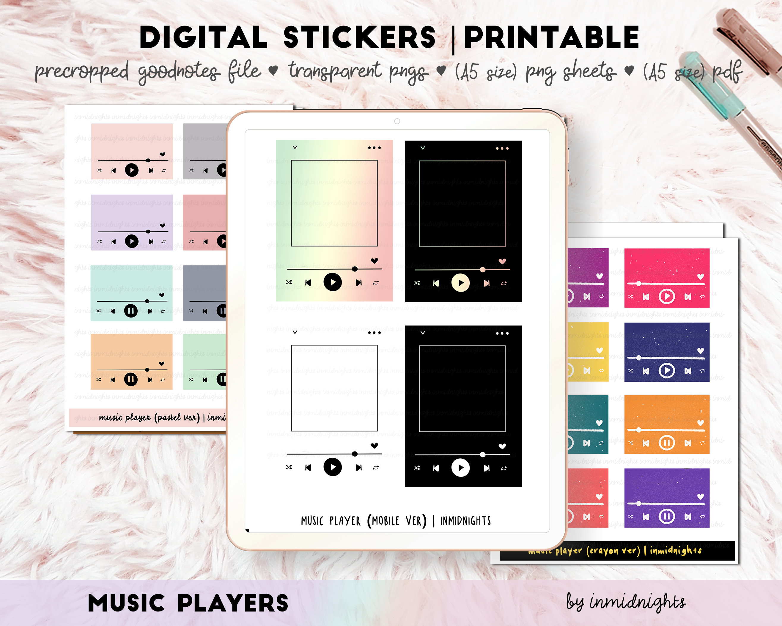 music player digital sticker printable handdrawn crayon etsy