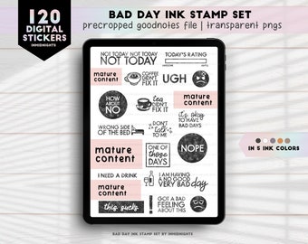 Bad Day - Digital Ink Stamp Sticker Set | Neutral angry text minimal journaling, memory keeping, and planning stickers for GoodNotes