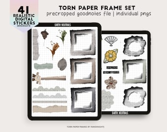 Digital Stickers Torn Paper Frames - Earth Neutrals  | Peephole frames & realistic stickers for digital junk journals, scrapbooks, planners