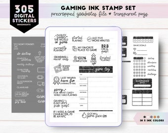 Gaming Ink Stamp Digital Stickers | Video game tracker digital stickers in minimalist neutral colors |  GoodNotes Elements Stickers