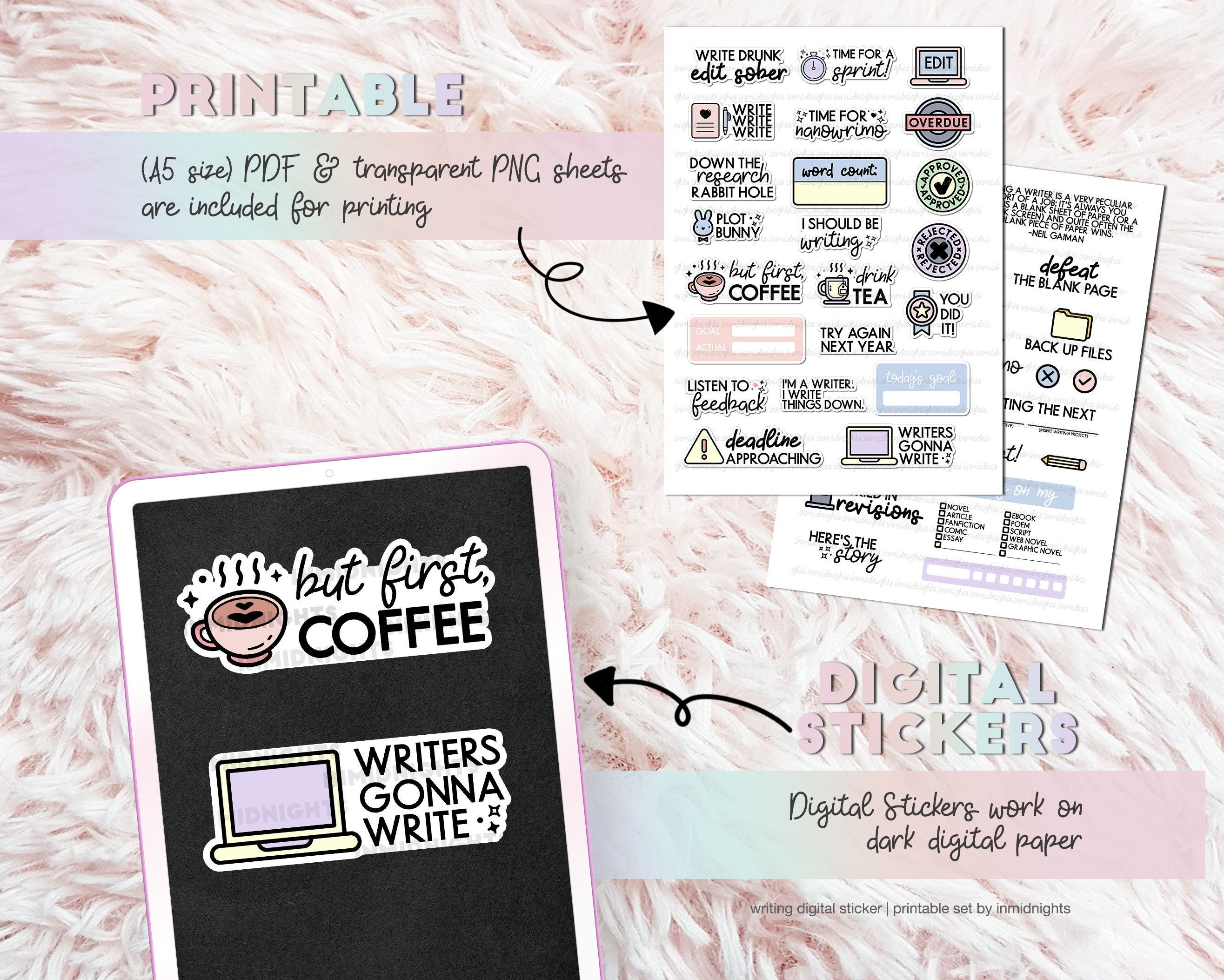 Writing Digital Stickers Nanowrimo Printable Minimalist - Etsy
