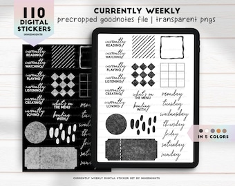 Currently Weekly Digital Stickers (Neutral Colors) | Minimal Text Digital Stickers for Memory Keeping and Digital Planners for GoodNotes
