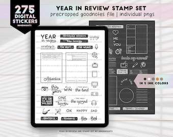 Ink Stamp Digital Stickers - Year in Review | Minimalist stickers in neutral colors for GoodNotes, ZoomNotes, and more