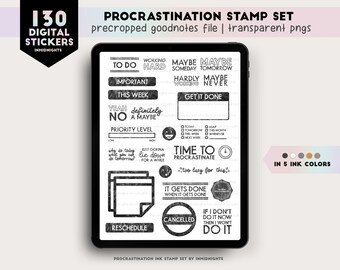 Ink Stamp Digital Stickers - Procrastination | Minimalist stickers in neutral colors | Textured stickers for GoodNotes, ZoomNotes