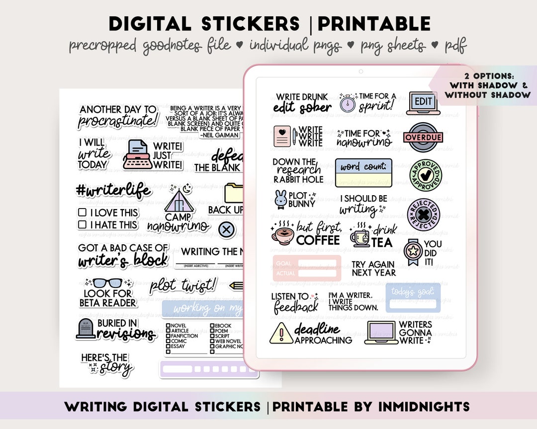 Writing Digital Stickers Nanowrimo Printable Minimalist - Etsy