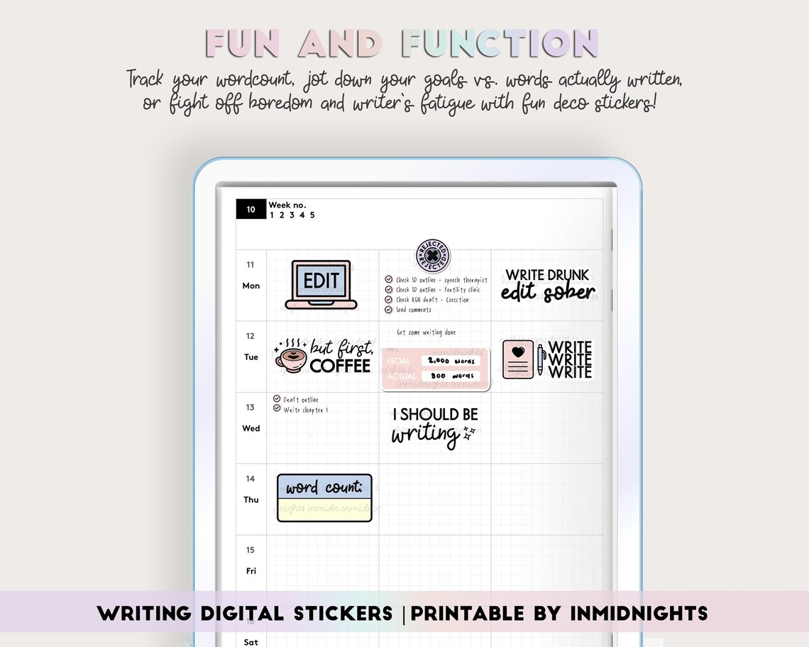 Writing Digital Stickers Nanowrimo Printable Minimalist - Etsy