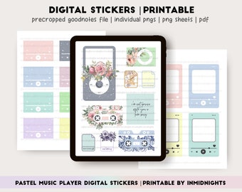 Pastel Music Player Digital Sticker Printable | Romantic Cassette Tape Deco Stickers | GoodNotes Stickers