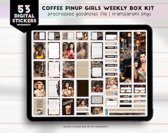 Coffee Weekly Box Digital Sticker Kit | Vintage Pin Up Girls Box Pre-Cropped GoodNotes Stickers