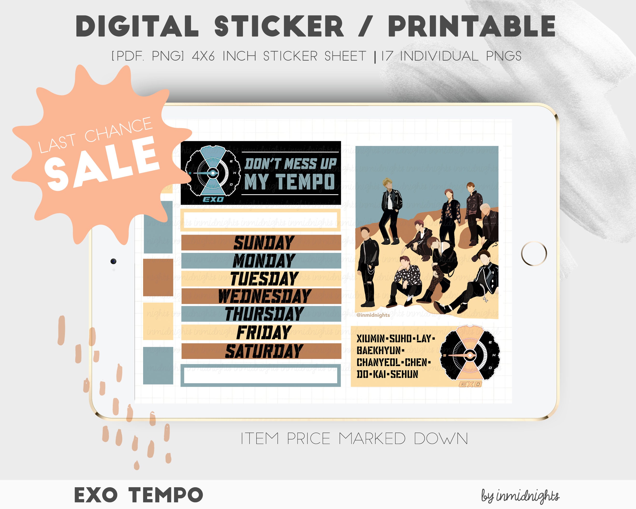 exo tempo digital stickers kpop printable planner sticker etsy