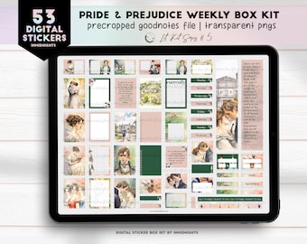 Pride and Prejudice Weekly Box Digital Sticker Kit | Valentine Elizabeth Mr Darcy Pre-Cropped GoodNotes Stickers