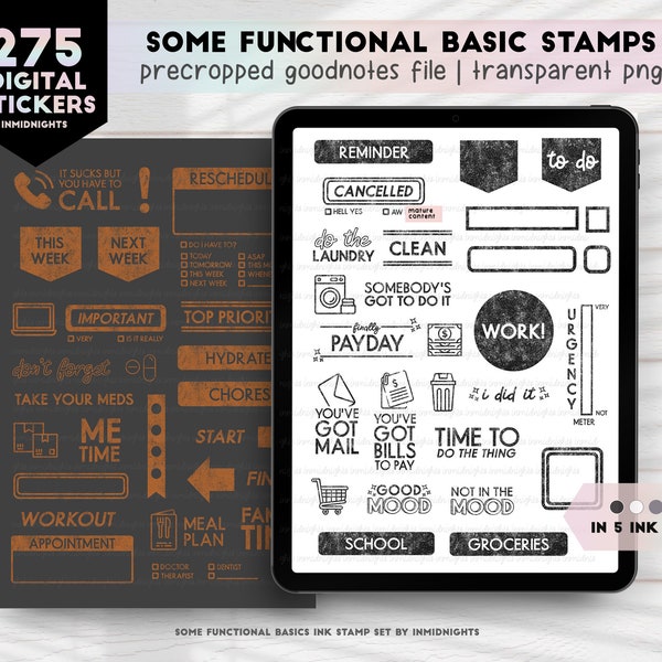 Ink Stamp Digital Stickers - Some FUNctional Basics | Minimalist everyday planner stickers in neutral colors for GoodNotes Digital Planners