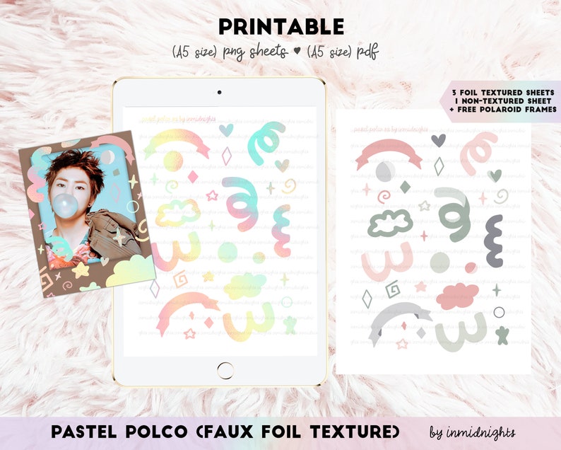 polco pastel faux foil texture printable with free polaroid etsy