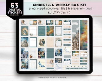 Cinderella Weekly Box Digital Sticker Kit | Princess Fairy Tale Pre-Cropped GoodNotes Stickers