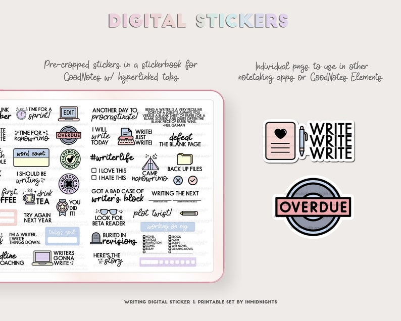 Writing Digital Stickers Nanowrimo Printable Minimalist - Etsy