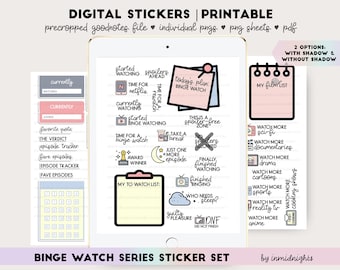 Binge Watch Series Digital Stickers & Printable | Pastel minimalist movie and tv series stickers for printing