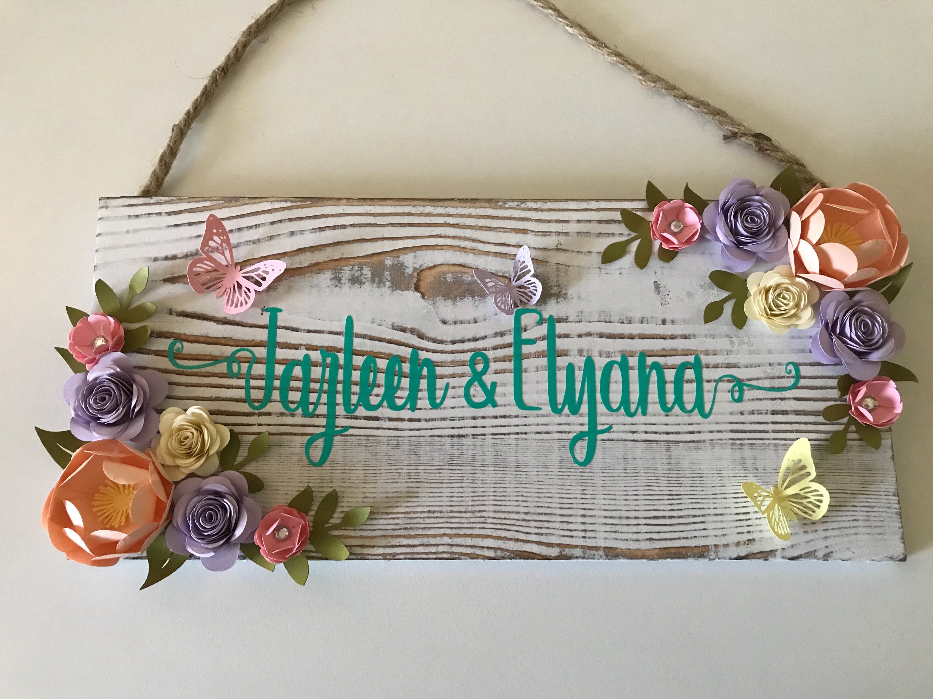 Name Sign With Paper Flowers Etsy
