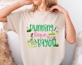 Tiana Princess and Frog Running Down the Bayou Marathon Shirt; T-Shirt, Sweatshirt, Tank Top