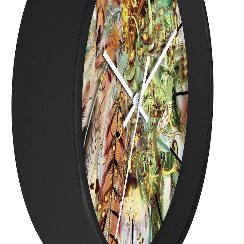 Office Wall Clock Unique Wall Clock Wooden Wall Clock Kitchen Wall Clock Bohemian Exotic Feather Wall Clock Minimalist Wall Clock