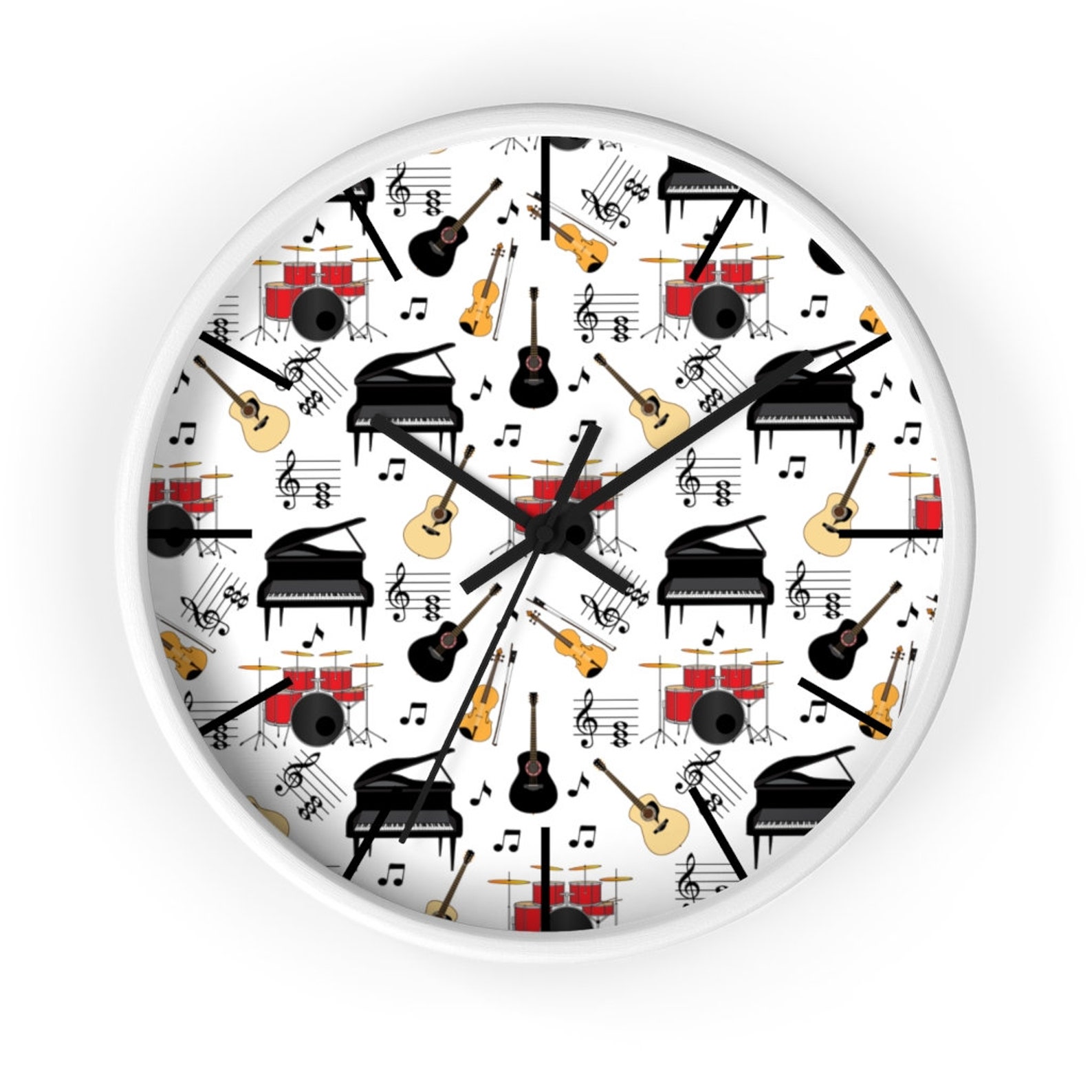 Musical Notes and Instruments Wall Clock Kitchen Wall Clock Etsy