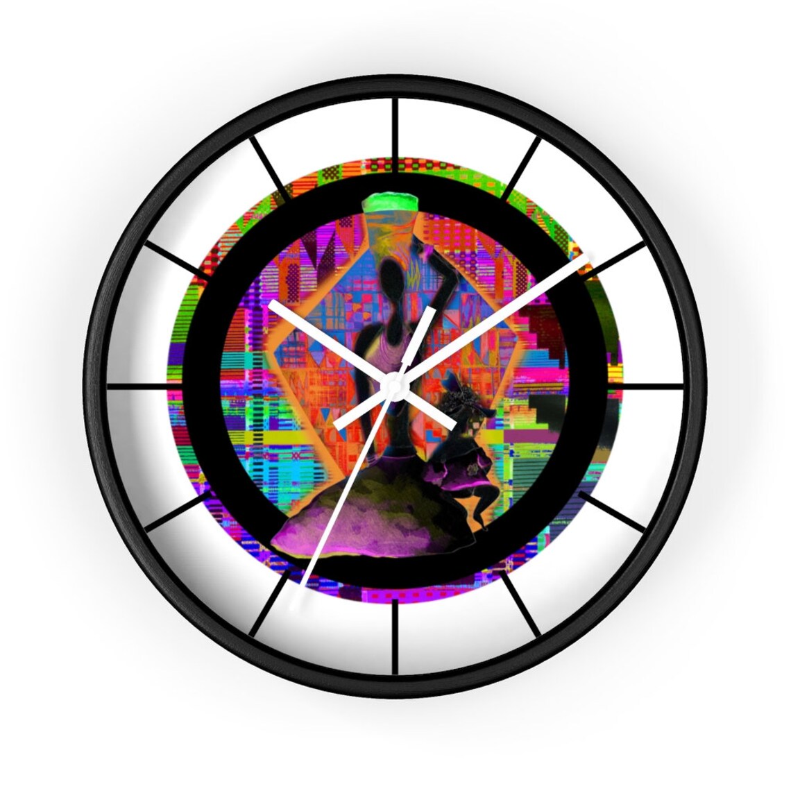 African Inspired Wall Clock Black Kitchen Wall Clock Etsy