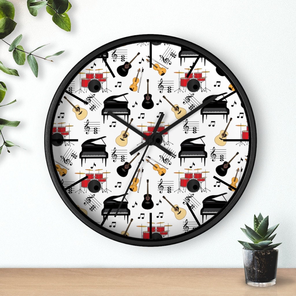 Musical Notes and Instruments Wall Clock Kitchen Wall Clock Etsy