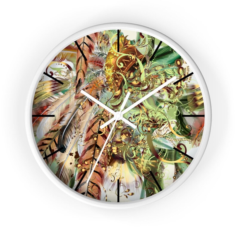 Office Wall Clock Unique Wall Clock Wooden Wall Clock Kitchen Wall Clock Bohemian Exotic Feather Wall Clock Minimalist Wall Clock
