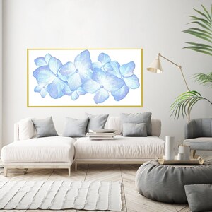 Hydrangea Flower Printable - Huge Size 20 by 40 inches Poster - Watercolor Blue Spring Flowers