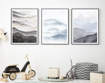 Watercolor Mountains Set of 3 Nursery Decor - Mountain Skyline