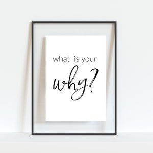 Daily Reminder Printable Quote - What is Your Why Home Office Decor Cursive Life Motto