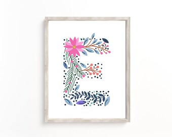 Nursery Name Decor Wall Art - Little Girls Room-Girls nursery-letters-floral wall art-name sign-E is for- New Mom Gift - Nursery Wall Art